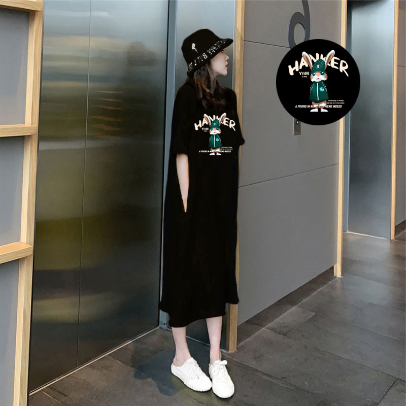 Maternity Plus-Size T-Shirt Dress for Women 2026 New Summer Style for Chubby Girls 100kg Loose European Style Mid-Length Over-The-Knee T-Shirt