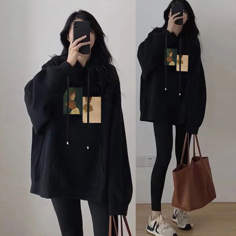 Mid-Length Fleece-Lined Plus-Size Sweatshirt Jacket for Women, Covers the Hips, 2026 New Spring, Autumn, and Winter Style, Loose and Thick with a Hood for Plus-Size Women