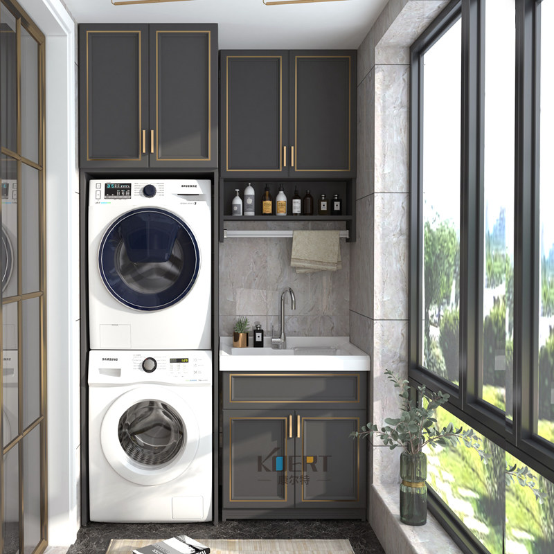 Washing machine one-in-one cabinet balcony cosmetic rooms Basin Space Aluminum Customized Quartz countertop double machine laundry