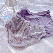 Lovers briefs Women in spring Summer thin Girl lace Underpants Set of sexy men Breathable Untractable Ice Silk Briefs