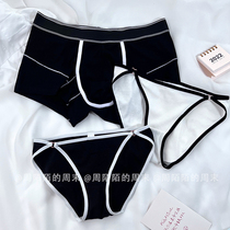 Couple Underwear Spring Summer New Lady Low Waist Triangle Pants Cotton Briefs sexy black men and women a set of flat corner pants men