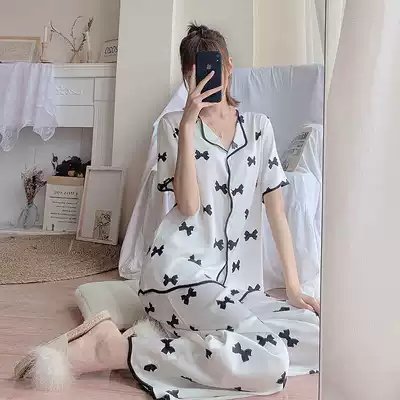 VIRRI CIAGA complicated and beautiful ~ silk super soft thin pajamas female spring and autumn ins style high Sense Home clothes