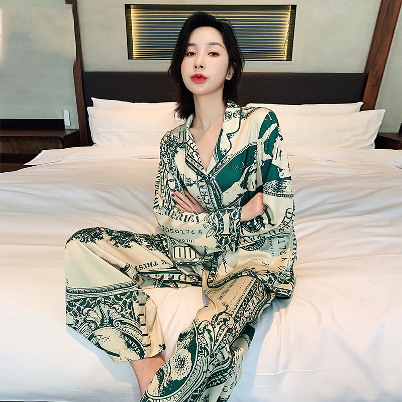 CHAO Atmosphere ~ classic Tibetan Genuine Silk Pyjamas Women's Summer Long Sleeve Geometric Pattern Loose can be worn out of thin section