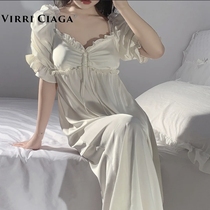 VIRRI CIAGA FUGITIVE PRINCESS FRENCH ROMANTIC LONG NIGHT DRESS WOMENs SUMMER SILK SHORT SLEEVE SWEET HOME DRESS