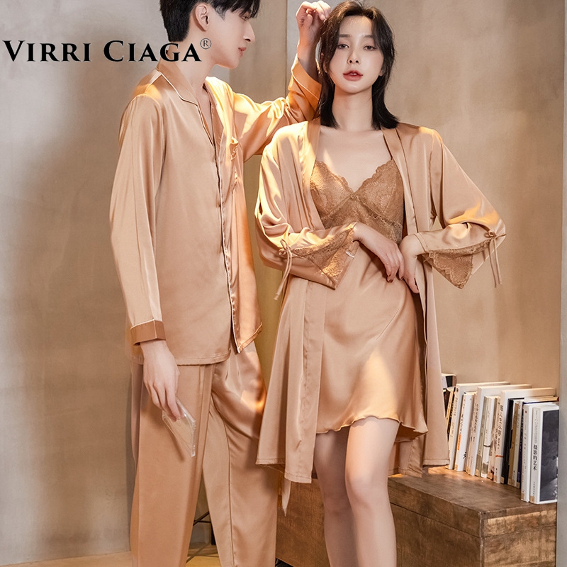 Beauty DE can't recruit ~ GAO end craft spring autumn couple pyjamas woman wedding big red real silk harness sleeping skirt suit