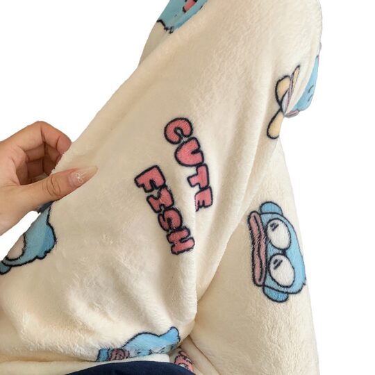 KT cat coral velvet women's home pants autumn and winter straight walking plus velvet warm loose flannel girls' pajamas