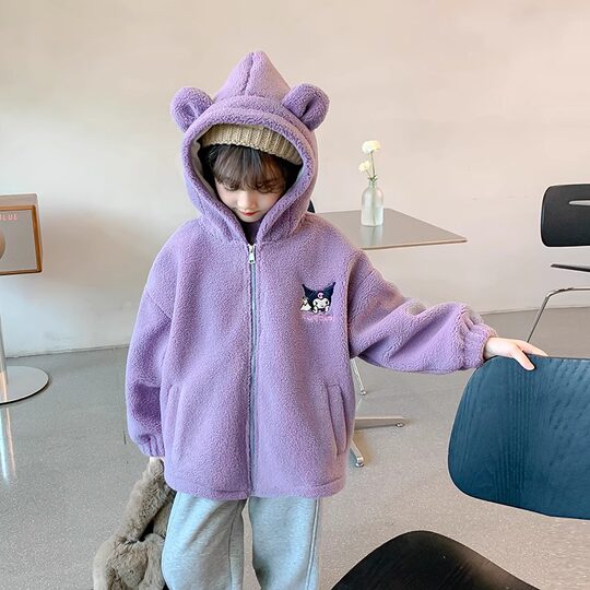 Kuromi Girls' Velvet Thick Jacket Autumn and Winter 2026 New Children's Polar Fleece Hooded Sweatshirt Girls' Wool Sweater