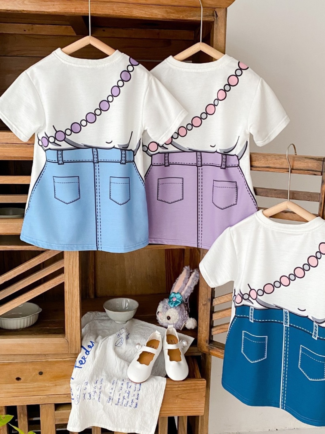 Lingnabeier Girls' Clothes Pure Cotton Short-Sleeved T-Shirt Dress Summer Children's Clothing Fake Two-Piece Western Style Star Dailou Dress
