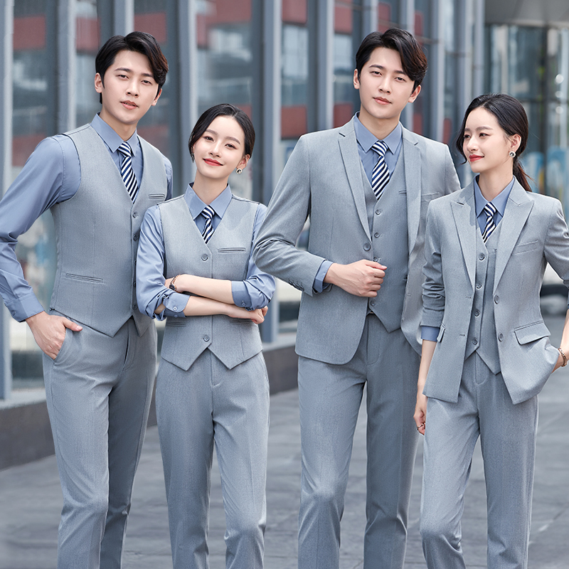 Professional Suit for Women, 4S Store Workwear, Stretchy Light Gray Suit, Formal Suit, Sales Department Work Uniform