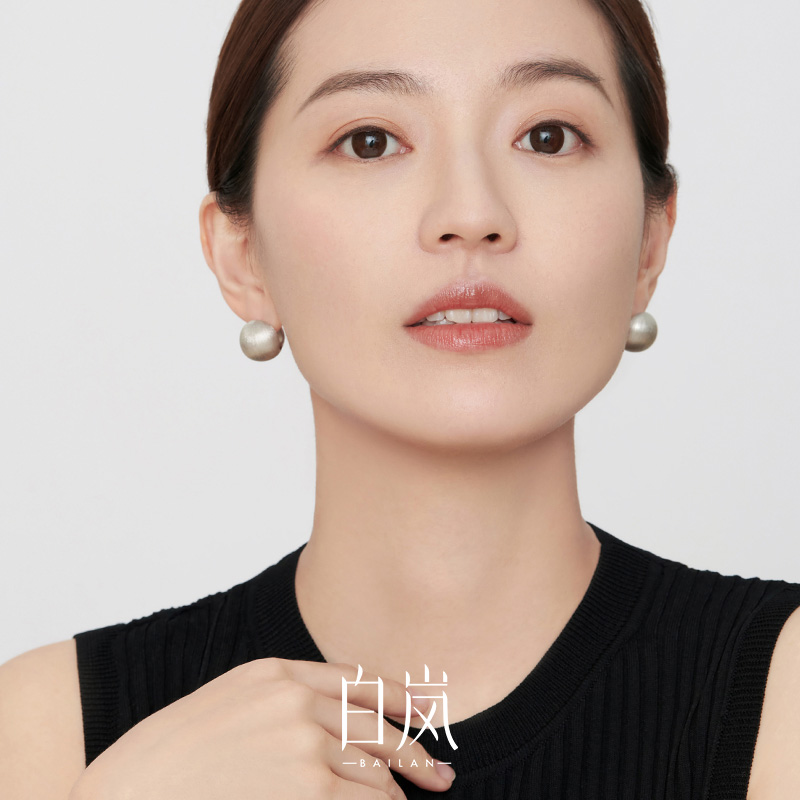 White Lan Wire Drawing Round Ball Earrings Woman 925 Silver Minimalist About Temperament Ear Nail Original Design Sensation Ear Accessories ED2884-Taobao