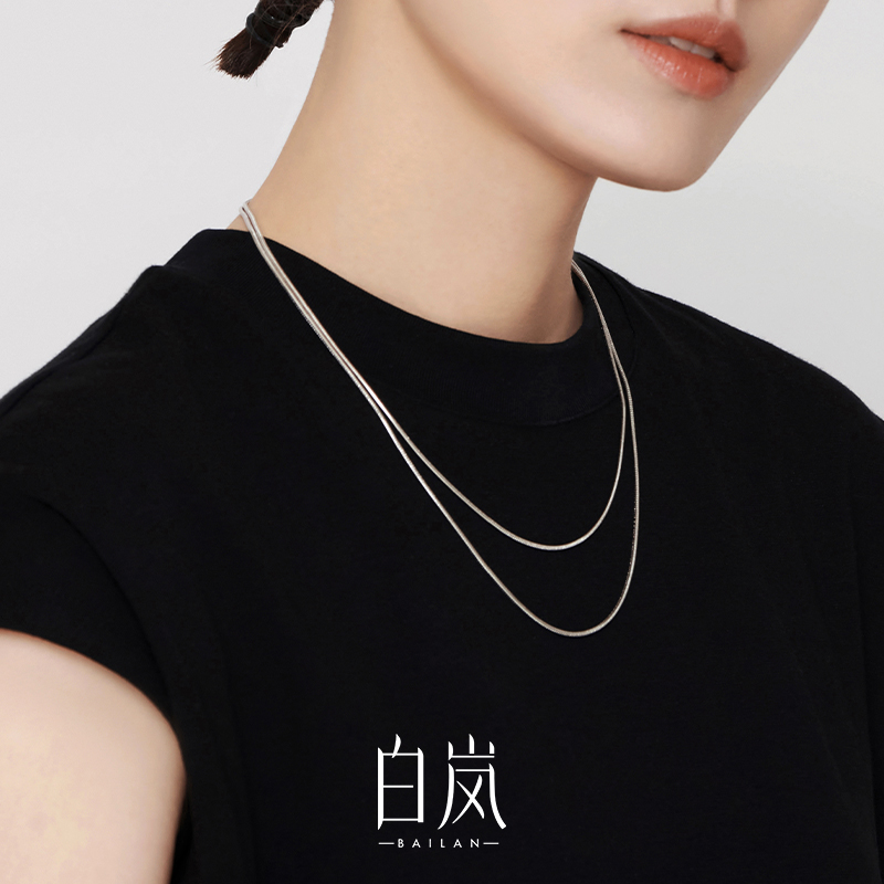 White Lan 925 Silver Necklace Woman Sweater Chain Atmospheric Temperament Lock Bone Chain Light Extravagant and Snake Bone Chain Stack LL040-Taobao