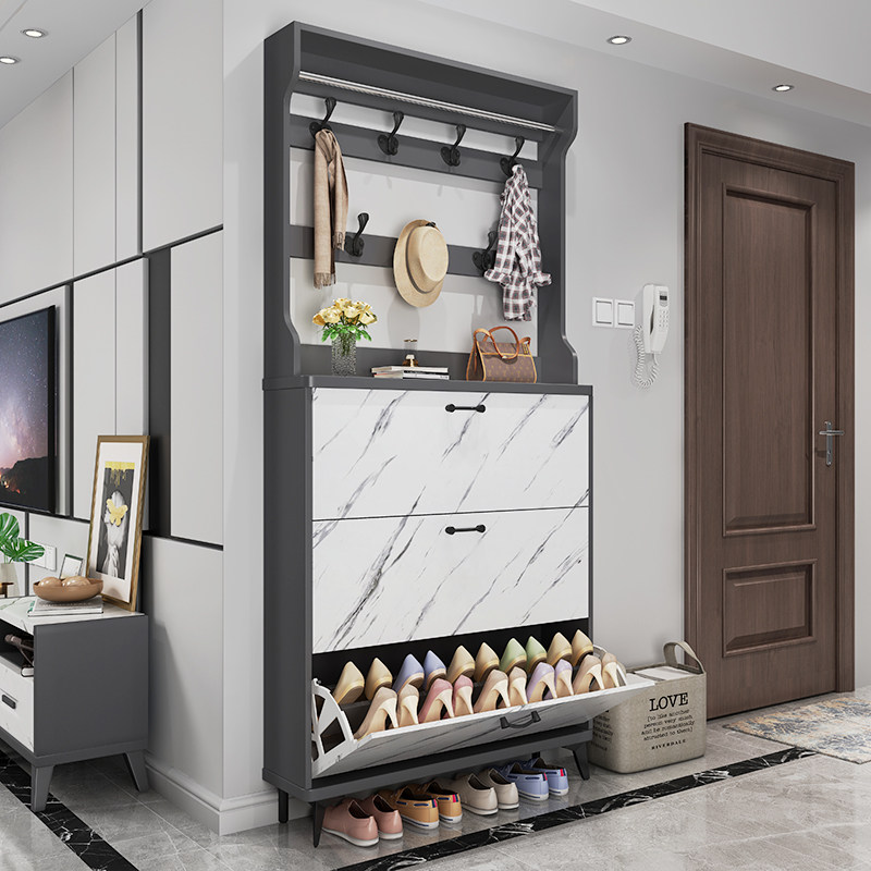 Italian shoe cabinet with coat rack Household door ultra-thin dump multifunctional large-capacity entrance cabinet space-saving shoe rack