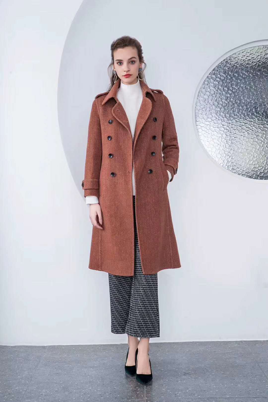 Áo khoác nỉ hai mặt cashmere chống mùa - Accentuated eo áo áo dạ dáng dài hàn quốc