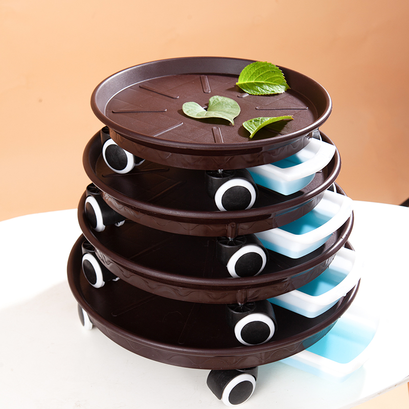 With drawer moving flower pot with wheel nursery tray plastic flower pot Resin Bottom Care Universal Wheel Round Base Water Storage