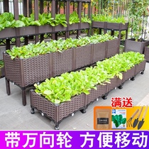 Wheeled planting box Family balcony vegetable planting basin Vegetable planting artifact combination Extra large plastic flower pot roof vegetable garden