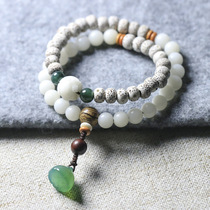 White Bodhi Root Stars Moon Bodhi Moon Bodhi Hand Strings Green Manau Carved Lotus pendant Double Multi Circle Buddha Beads Bracelet Lady