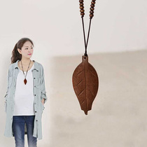 Retro Woody Leaves Sweater Chain Length 100 lap minimalist Necklace National Wind Cotton Linen Accessories Clothes Pendant Pendant