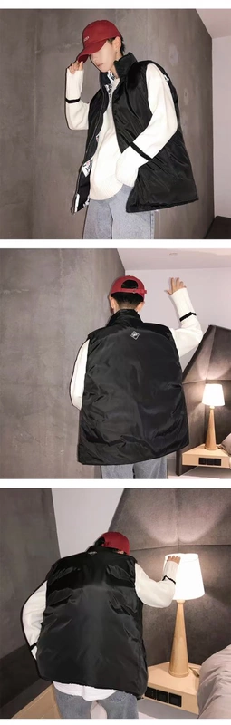 Graffiti hip hop gió cổ áo cotton clip nam béo cộng với béo XL vest vest hai bên mặc áo khoác mùa đông