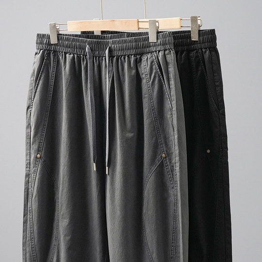 Heavy overalls men's spring American fashion brand handsome wide-leg casual pants loose retro straight cotton logging pants