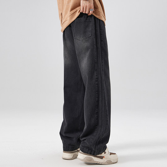 Black Jeans for Men, Spring and Autumn 2025 New Style, Loose Fit, Straight-Leg Pants for Teenagers, High Street American Style Trendy Brand Cargo Pants