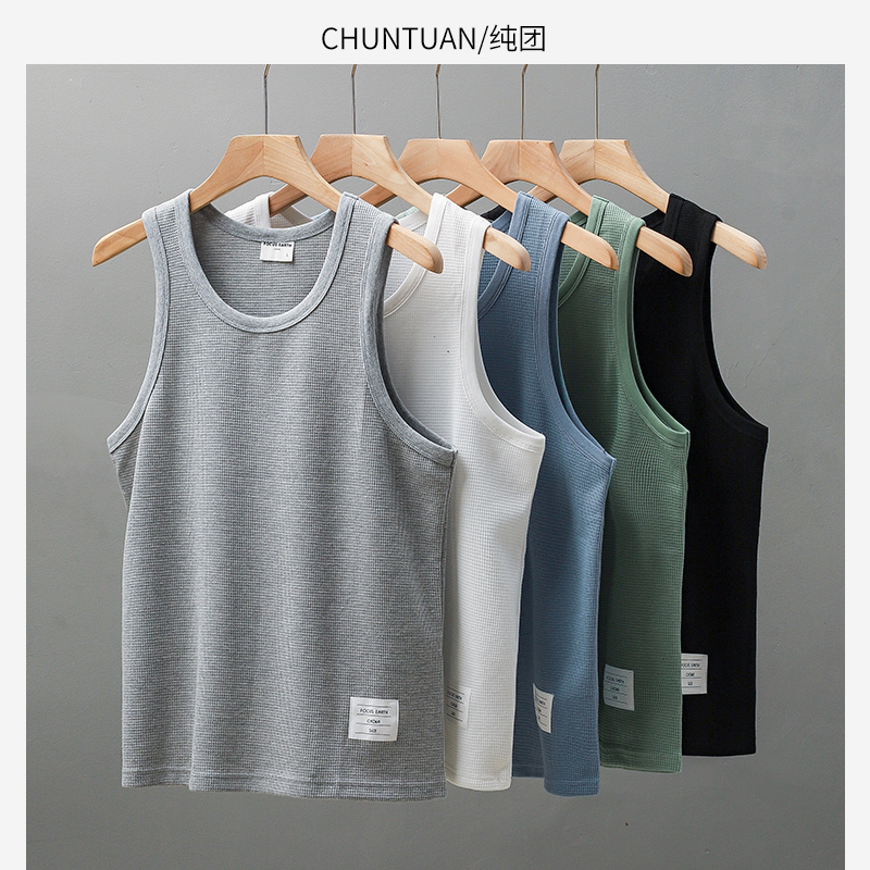 Pure American-Style 260g Heavyweight Waffle Knit Vest for Men, Summer High-End Sports Quick-Dry Sleeveless T-Shirt, Trendy