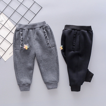 Female baby autumn and winter plus velvet pants 0-2-3-4 years old girl one velvet warm casual pants baby trousers tide