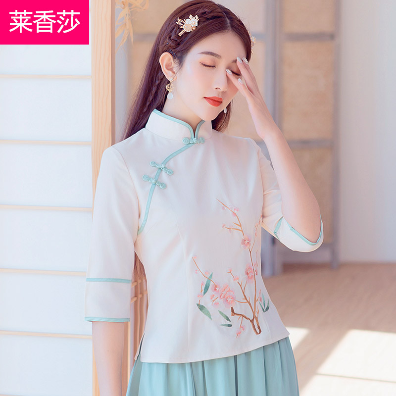 Han chiếc váy của phụ nữ mùa hè váy của người dân cải thiện cờ robe quốc gia Tang ngắn tay đầu voan váy hai mảnh phù hợp với tea-set bông