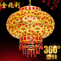 Chinese balcony lantern chandelier Big red happy word wedding lantern hanging decoration Rotating horse lantern Wrought iron crystal lantern lamp