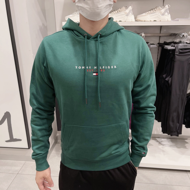 20256 Season New Model Tommy Hilfiger Men's Simple Letter Logo Embroidered Hooded Pullover Sweatshirt