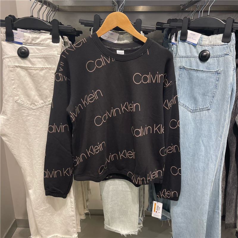 Calvin Klein/Ck Women's Pure Cotton Letter Print Round Neck Pullover Long-Sleeved Sweatshirt Pajamas Home Wear