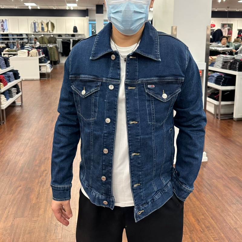 Tommy Hilfiger Men's New Autumn Casual Fashion Washed White Lapel Denim Jacket