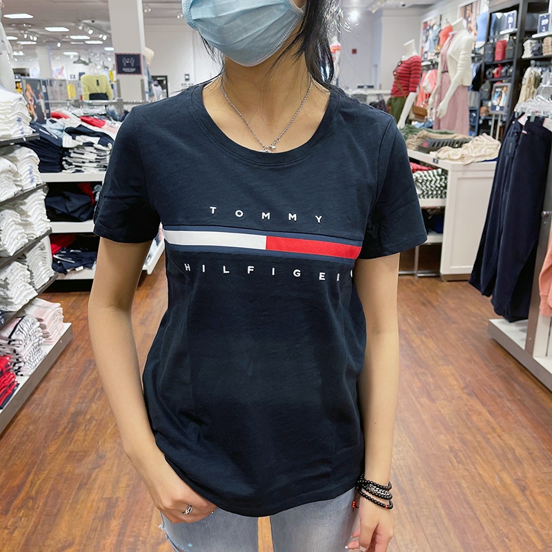 Tommy Hilfiger Women's Summer Casual Versatile Logo Embroidered Loose Cotton Round Neck Short-Sleeved T-Shirt
