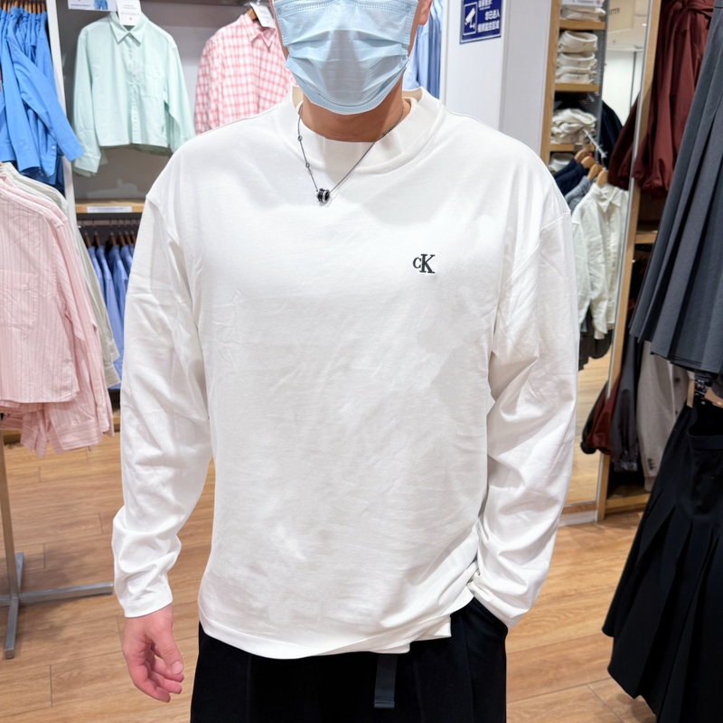 26 Spring New Style Calvin Klein Ck Men's Versatile Pure Color Pure Cotton Round Neck Long-Sleeved T-Shirt Base Layer Shirt