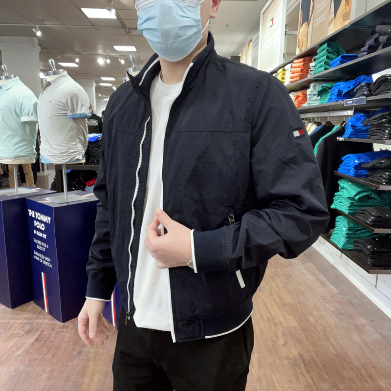Tommy Hilfiger Men's Spring New Casual Simple Versatile Solid Color Stand Collar Jacket Thin Style
