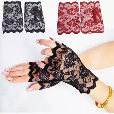 Finger lace half finger thin gloves female ultra-thin anti-UV sunscreen summer half drive scar gloves