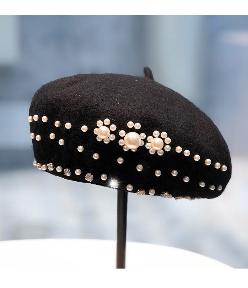 Women's Gender Pearl Design Women's Sweet Solid Color Pearl Eaveless Beret Hat