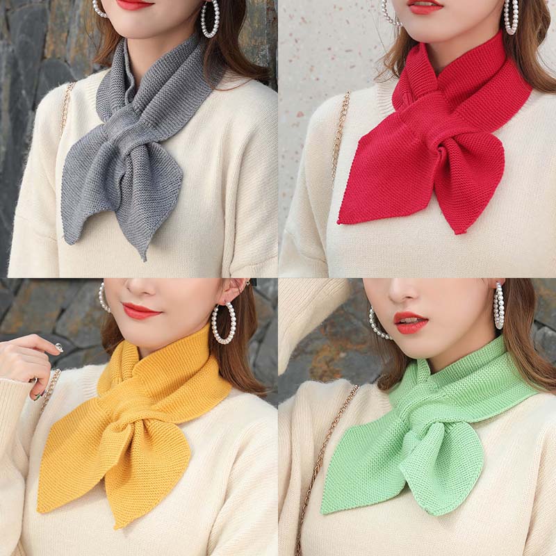 Late and late same ins clothing knitting wool neck set cross fishtail scarf bow small scarf female autumn and winter