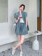 Blue Niche Design Denim Suit for Women, Summer 2025 New Korean Style Wrinkled Shirt Top and Shorts Two-Piece Set
