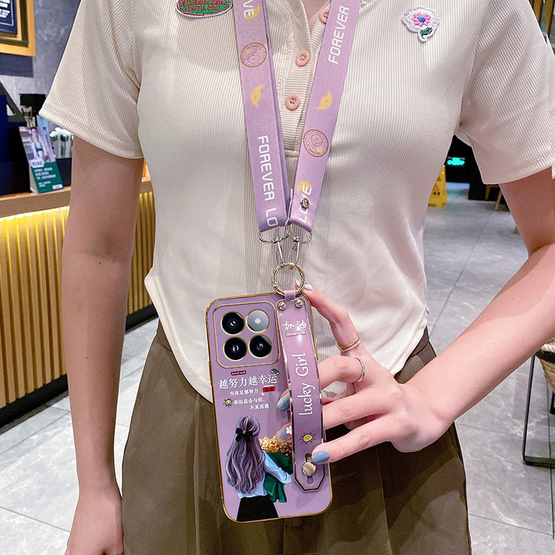 Suitable for Xiaomi 15t Phone Case, Xiaomi15Tpro Protective Silicone Cover, 5g Full Coverage Anti-Drop Mi15T Wristband Stand, Por Soft Case, 15Tp Women's 5g New Crossbody Lanyard, Niche High-End Trendy