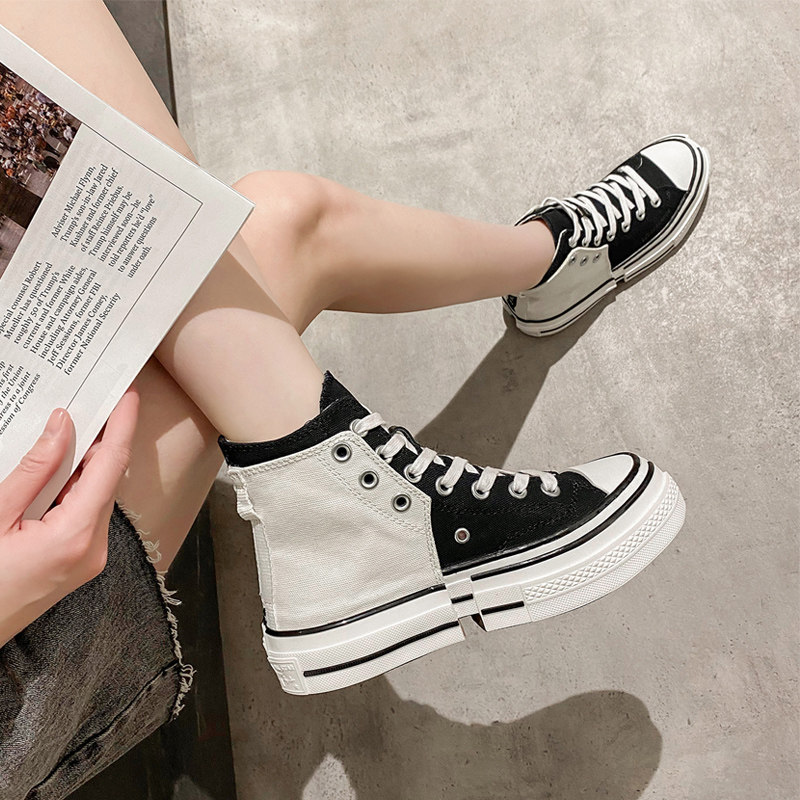 Star Lin Junjie Lin Yun same style high-top color matching canvas shoes deconstructed casual shoes thick-soled sneakers women 169839c