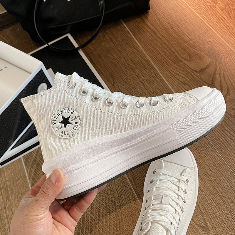 High-top canvas shoes heightened small white thick-soled muffin shoes women's white sports casual shoes 570256C 568498C