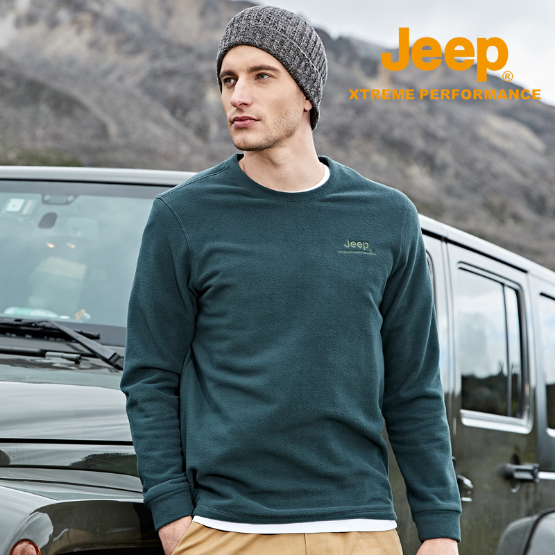 jeep catch suede jacket male autumn winter new round collar long sleeve T-shirt men shake grain suede warm beating undershirt large size sweater