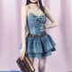 SISI Sauce 2023 Summer New Style <Retro Denim Sweet and Spicy Tube Top Dress> Girly Slim Petit Skirt