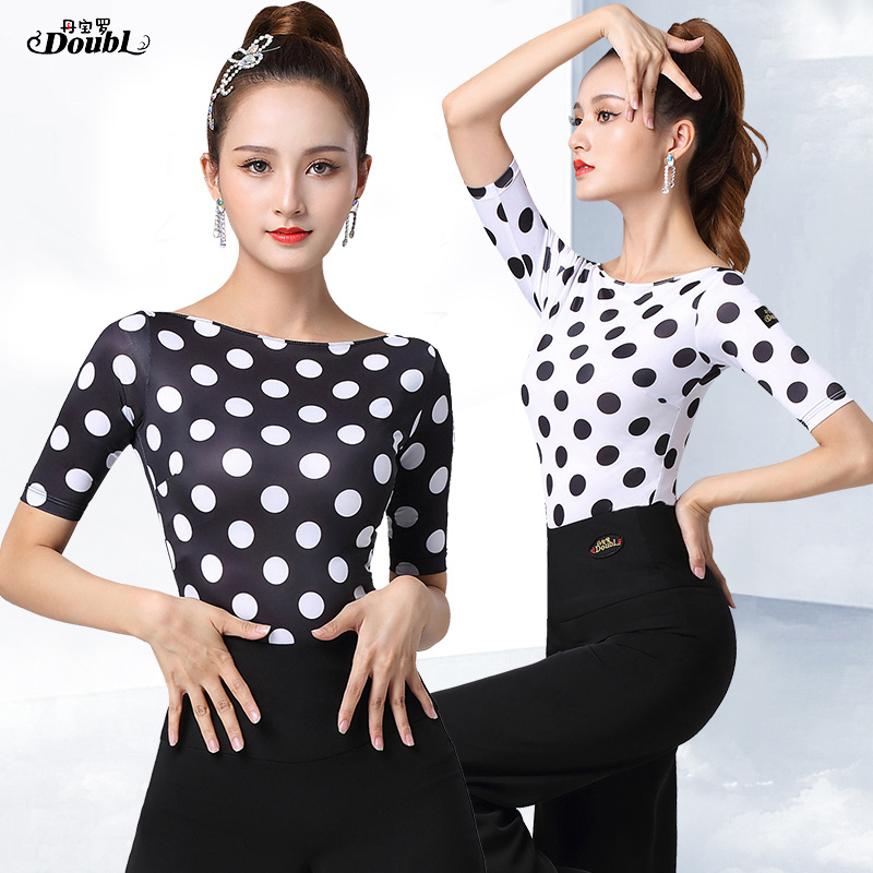 Dan Bao Luo dance tops female summer modern dance tops New Latin dance practice clothes polka dot ballroom dance costume dance dress