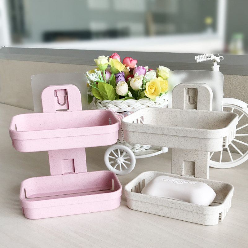 No-mark paste Wheat Straw Double Layer Soap Containing Box Drain Suction Wall Type Toilet Wall-mounted Soap Shelve 