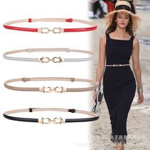 Japan FC fashion womens leather thin belt adjustable design black and red thin belt decoration dress sweater