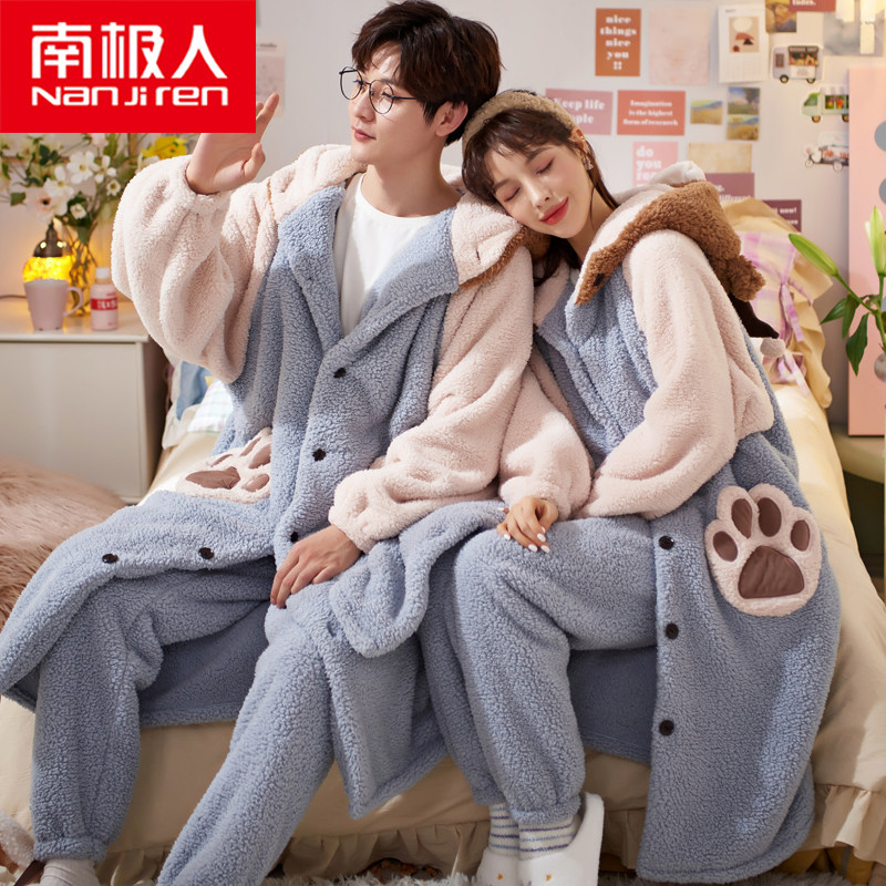 South Pole lovers Sleeping Clothes Autumn Winter Coral Fleece Men and women Thickening Long Version Sleeping Robe Flannel Velvet Fever Sweatpants Winter
