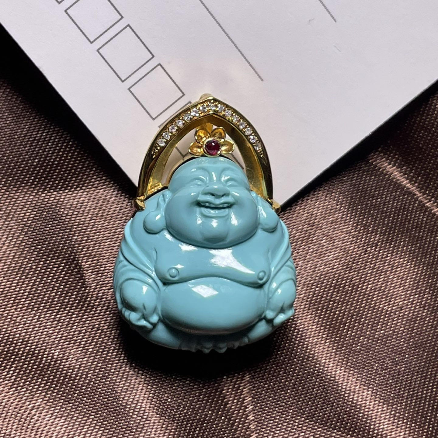 天然湖北高瓷绿松石佛公吊坠，18K金镶无油，瓷釉级玻璃瓷质感，你值得拥有！-颈饰-淘宝好物网