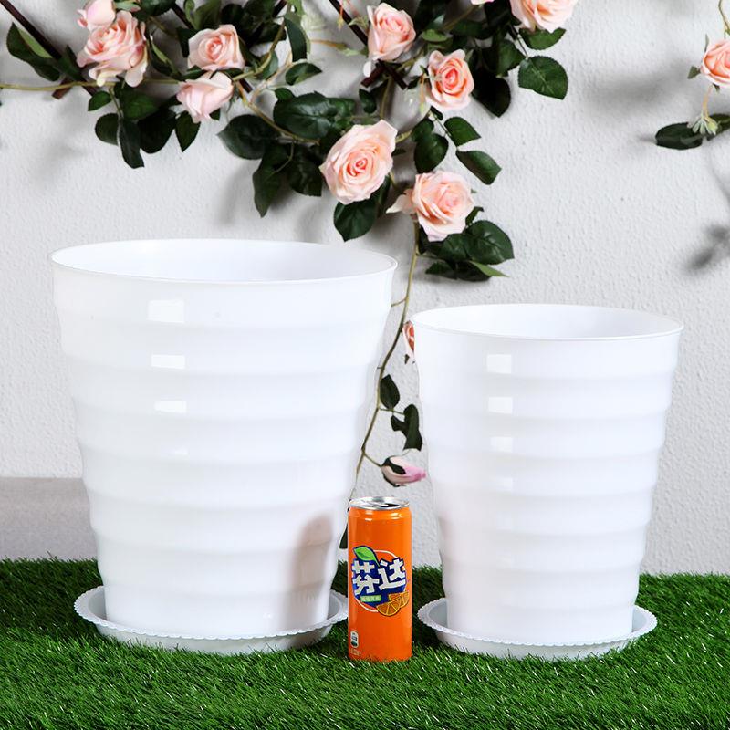 Oversized thickening capacity of black and white plastic thread flowerpot circular resin imitation ceramic green plant pot tray