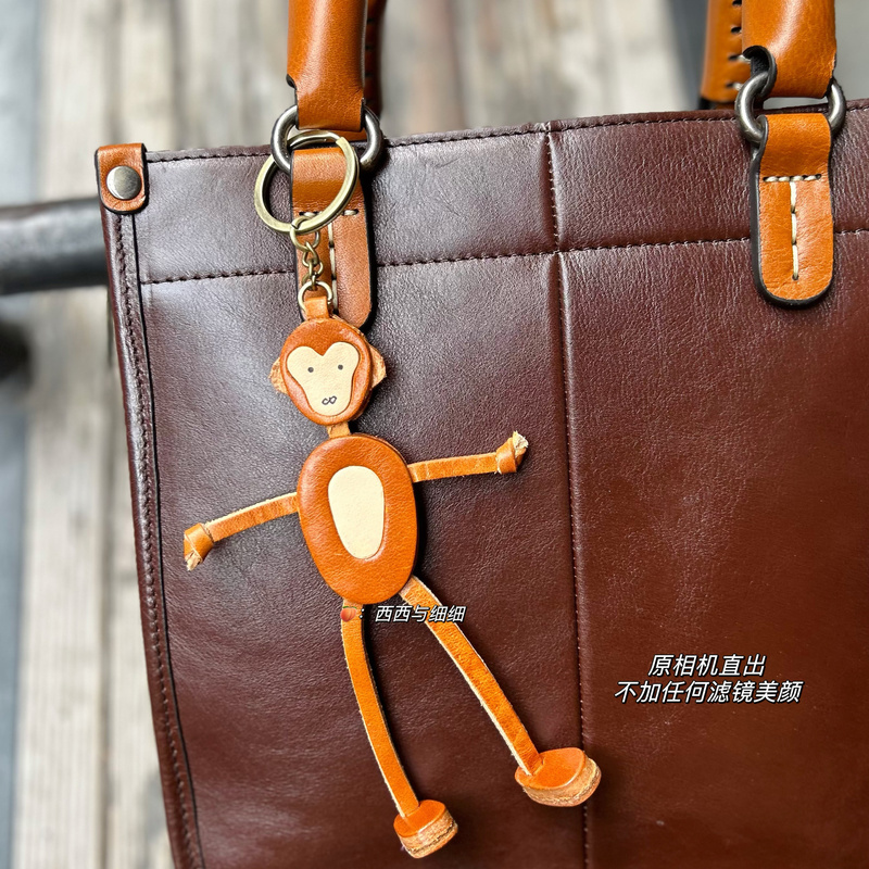 Thickened Cowhide Naughty Monkey Zodiac Car Keychain Bag Pet Pendant Cute Little Monkey Shapeable Pendant